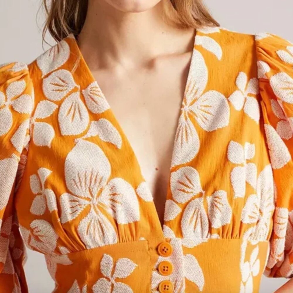 Ted Baker Floral Jacquard Puff Sleeve Dress - Picture 2 of 8